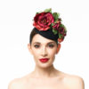 BLACK CAP WITH DEEP RED AND BURGUNDY ROSES
