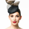 BLACK COCKTAIL HAT WITH GOLD CRINOLINE SWIRLS