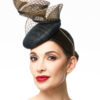 BLACK COCKTAIL HAT WITH GOLD CRINOLINE SWIRLS - Image 2