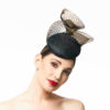 BLACK COCKTAIL HAT WITH GOLD CRINOLINE SWIRLS - Image 3
