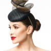BLACK COCKTAIL HAT WITH GOLD CRINOLINE SWIRLS - Image 4