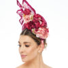 Burgundy Turban with Peach and White Flowers - Image 2