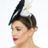 Small Black Feather Circular Disc with White Flowers Above and Below - Image 2