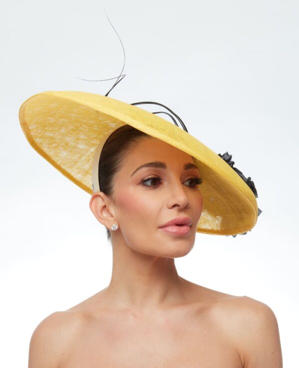 Yellow bell hat with black roses and quills - Image 2