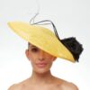 Yellow bell hat with black roses and quills