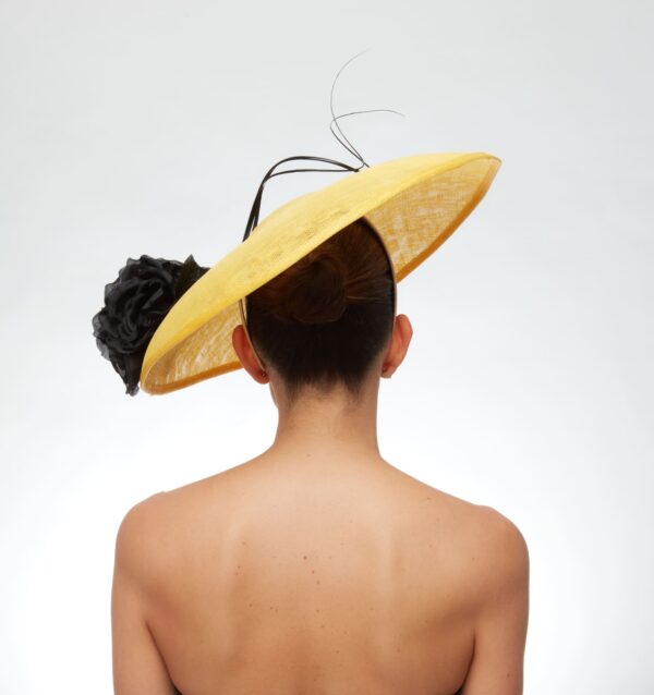 Yellow bell hat with black roses and quills - Image 4