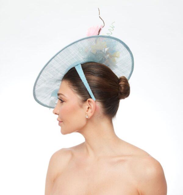 Azuri baby blue hat with multicolored silk flowers - Image 3