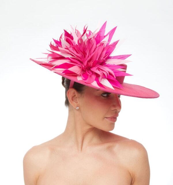 Pink boater with multicolored pink feather adornment - Image 4