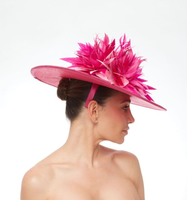 Pink boater with multicolored pink feather adornment - Image 3