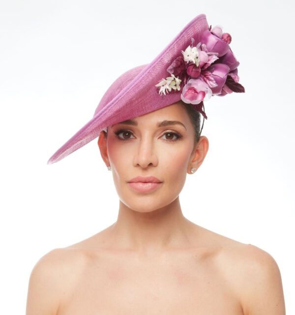 Raspberry Saturn saucer with organza and velvet raspberry flowers