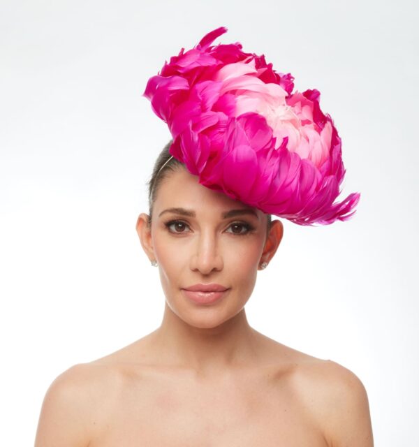 Pink ombre feather pouf hat