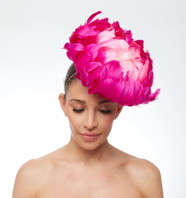 Pink ombre feather pouf hat - Image 2