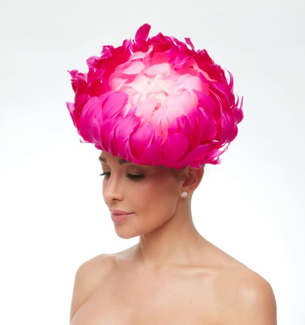 Pink ombre feather pouf hat - Image 3