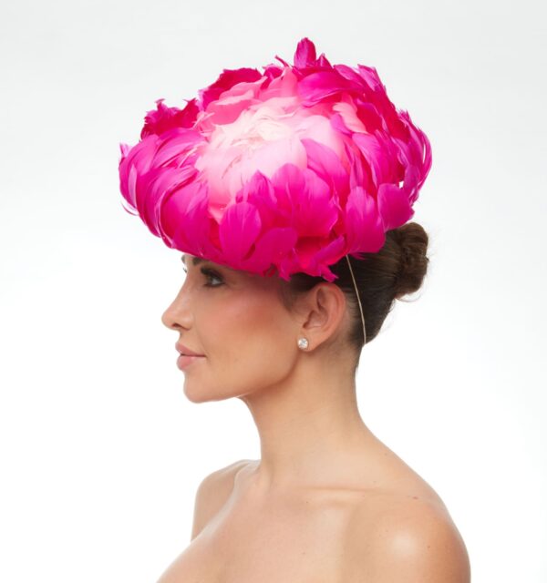 Pink ombre feather pouf hat - Image 4