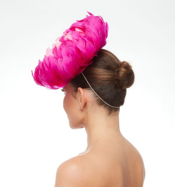 Pink ombre feather pouf hat - Image 5