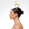 Bee white cap with daisies and veiling - Image 3