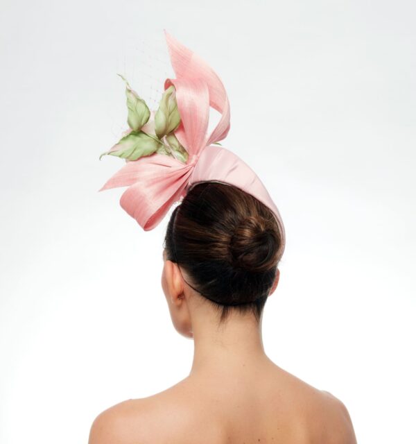 Bellerose pink pillbox with veil silk roses and leaves - Image 3