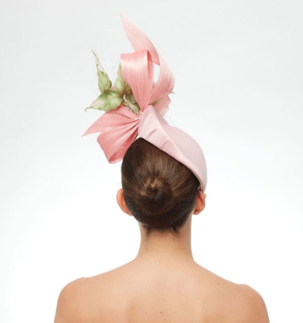 Bellerose pink pillbox with veil silk roses and leaves - Image 4