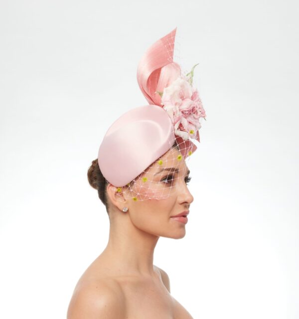 Bellerose pink pillbox with veil silk roses and leaves - Image 5