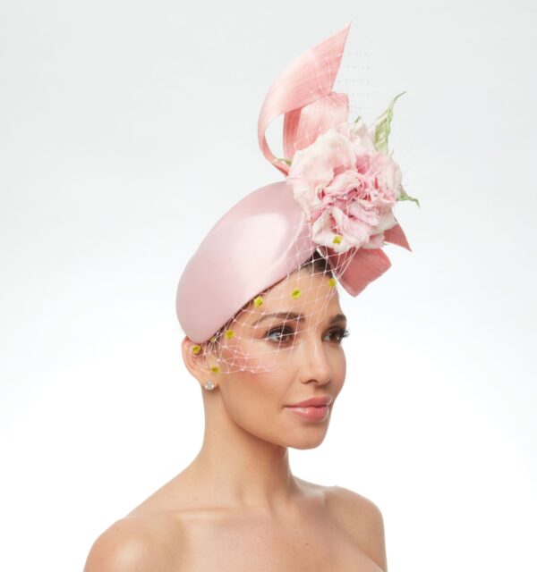 Bellerose pink pillbox with veil silk roses and leaves - Image 6