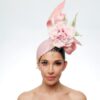 Bellerose pink pillbox with veil silk roses and leaves