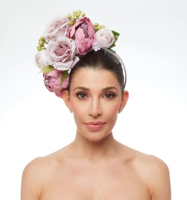 Dusty rose and purple floral fascinator