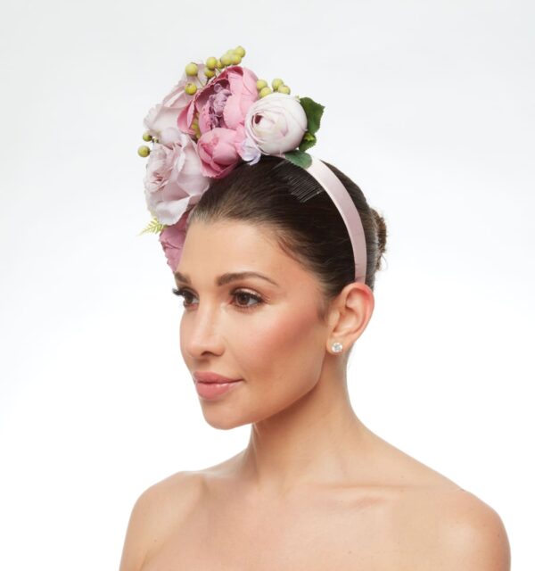 Dusty rose and purple floral fascinator - Image 2