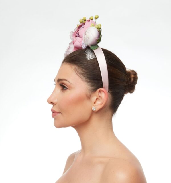 Dusty rose and purple floral fascinator - Image 3