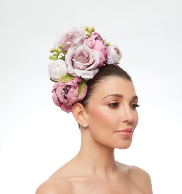 Dusty rose and purple floral fascinator - Image 5