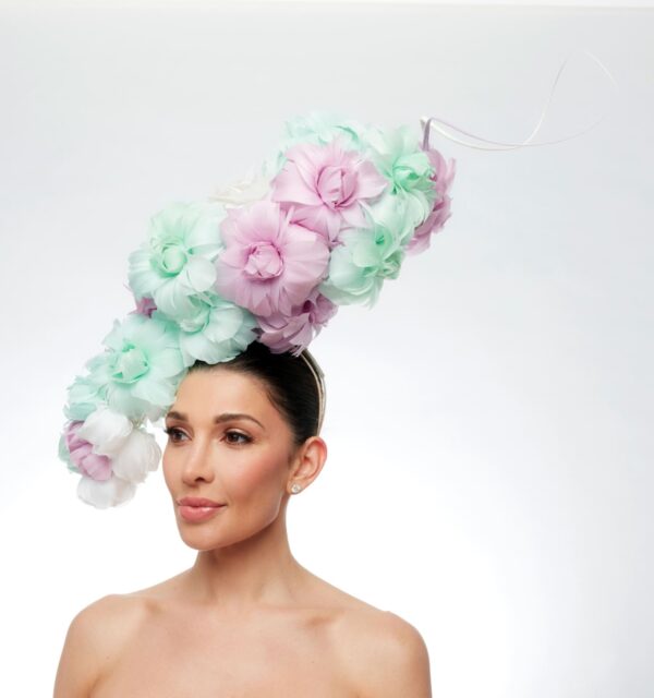 Large flower crown in mint white and pink feathers - Image 2