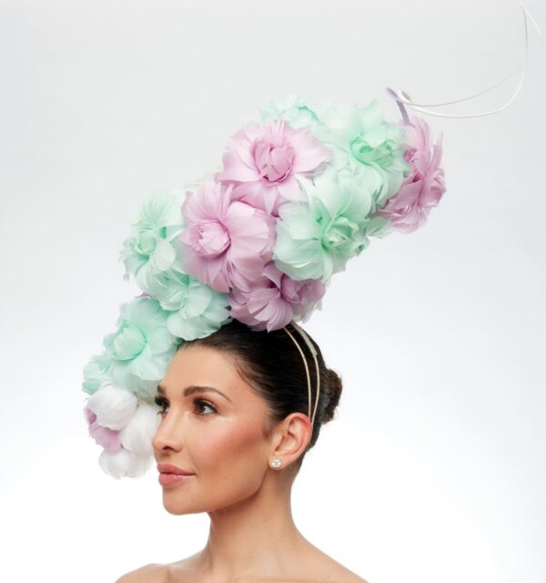 Large flower crown in mint white and pink feathers - Image 3