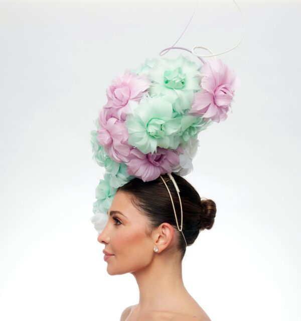 Large flower crown in mint white and pink feathers - Image 4