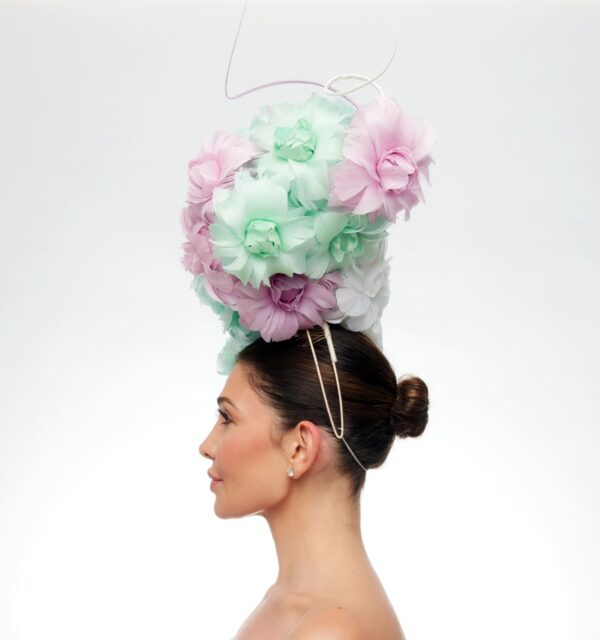 Large flower crown in mint white and pink feathers - Image 5