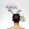 Large flower crown in mint white and pink feathers - Image 6