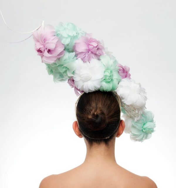 Large flower crown in mint white and pink feathers - Image 6