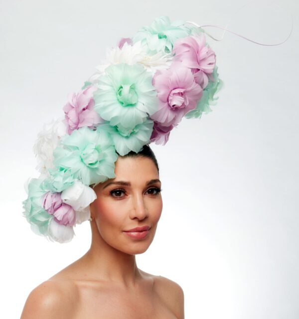 Large flower crown in mint white and pink feathers - Image 7