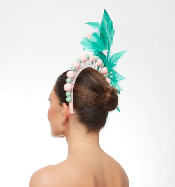 Pink and teal bead feather crown - Image 4