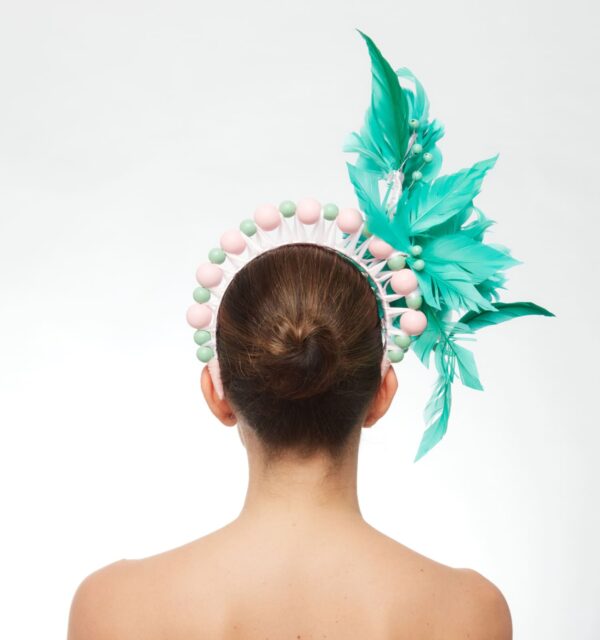 Pink and teal bead feather crown - Image 5