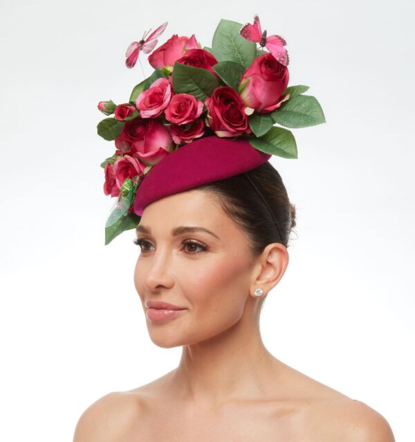 Pink rose and butterflies fascinator cap - Image 2