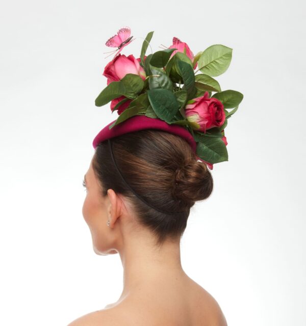 Pink rose and butterflies fascinator cap - Image 3