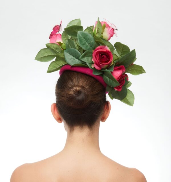 Pink rose and butterflies fascinator cap - Image 4