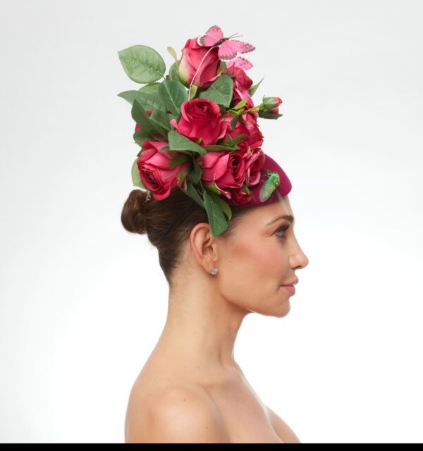 Pink rose and butterflies fascinator cap - Image 5