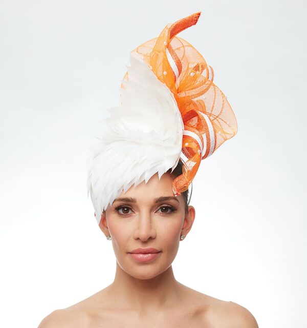 White feather diamond with orange and white crinoline twist