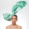 Green floral angled bow with white veiling