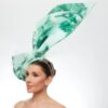 Green floral angled bow with white veiling - Image 2