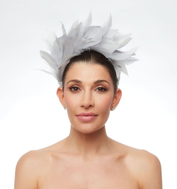 Grey feathered headpiece