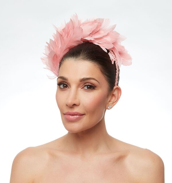 Soft pink feathered headpiece - Image 2