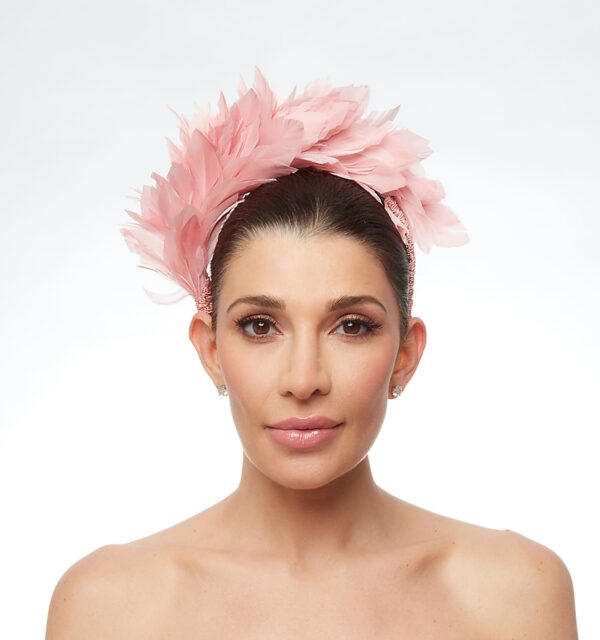 Soft pink feathered headpiece