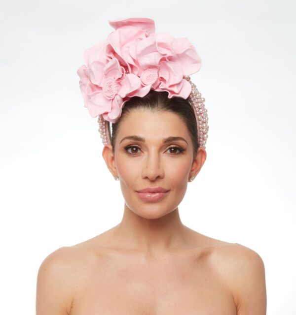 Baby pink foam flowers on beaded headband