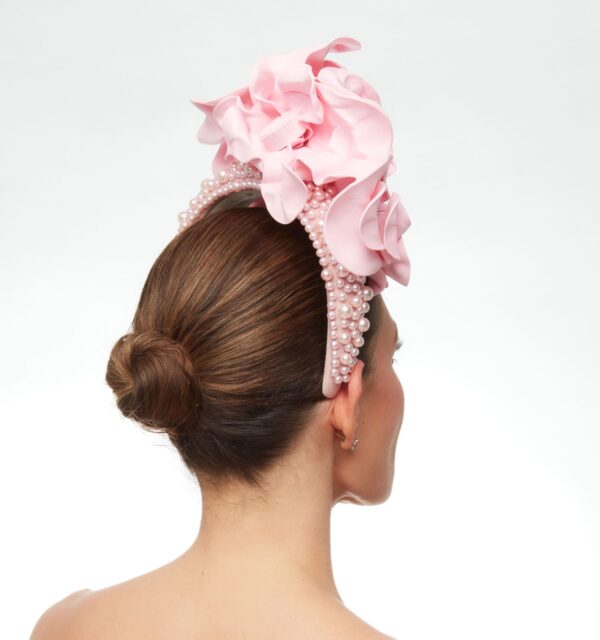 Baby pink foam flowers on beaded headband - Image 4